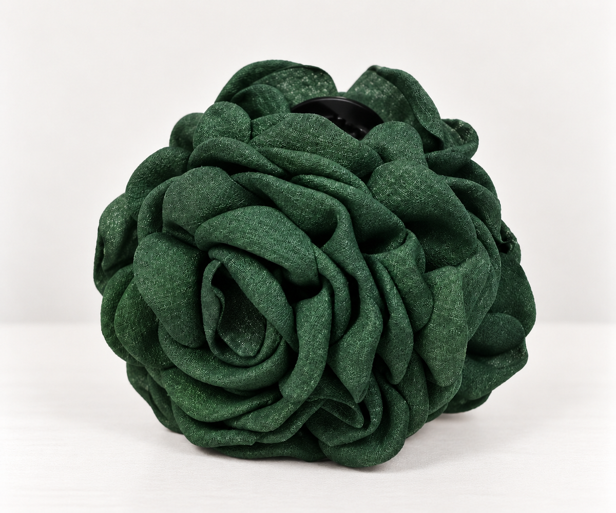 VERDE OLIVA · PINZA DE PELO FLOR DE TELA