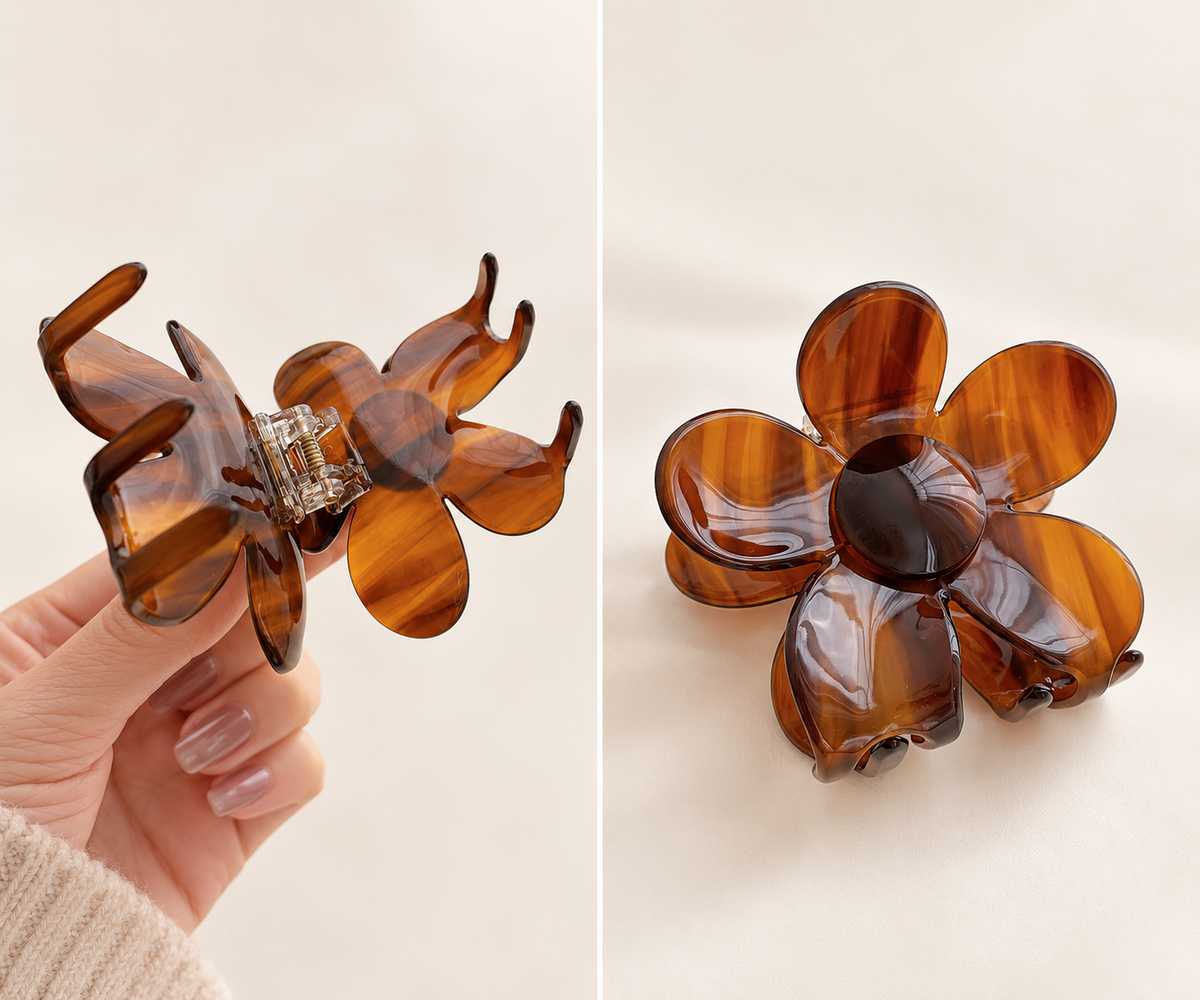 AMBER BLOOM · PINZA DE PELO FLOR MARRÓN VETEADO