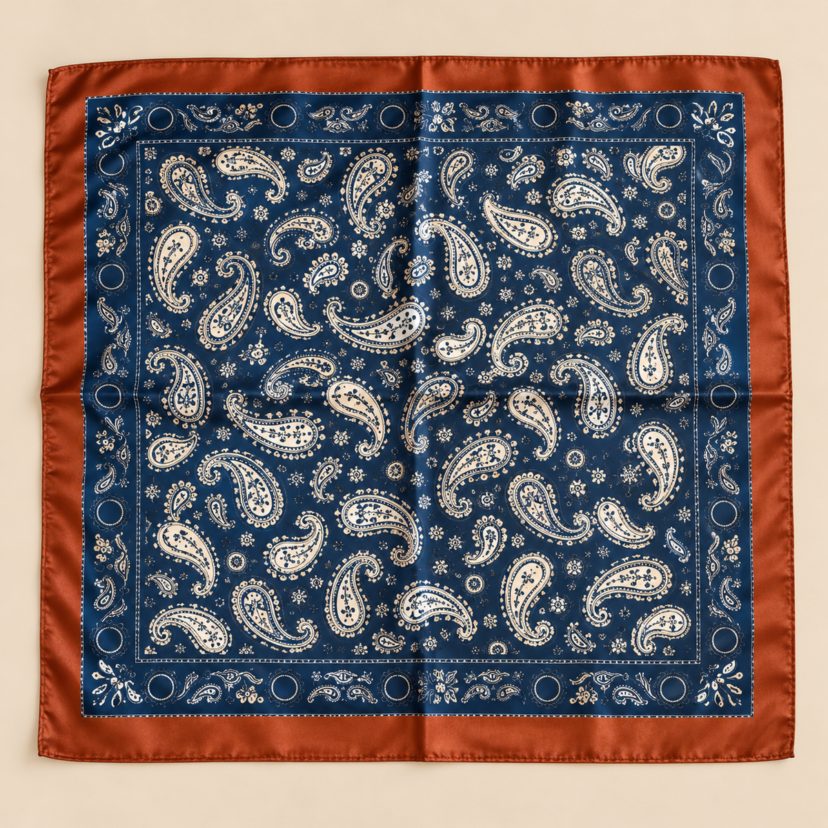 PAÑUELO PAISLEY · AZUL MARINO Y TERRACOTA